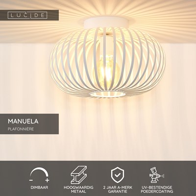 Lucide MANUELA - Plafonnière - Ø 39,5 cm - 1xE27 - Wit